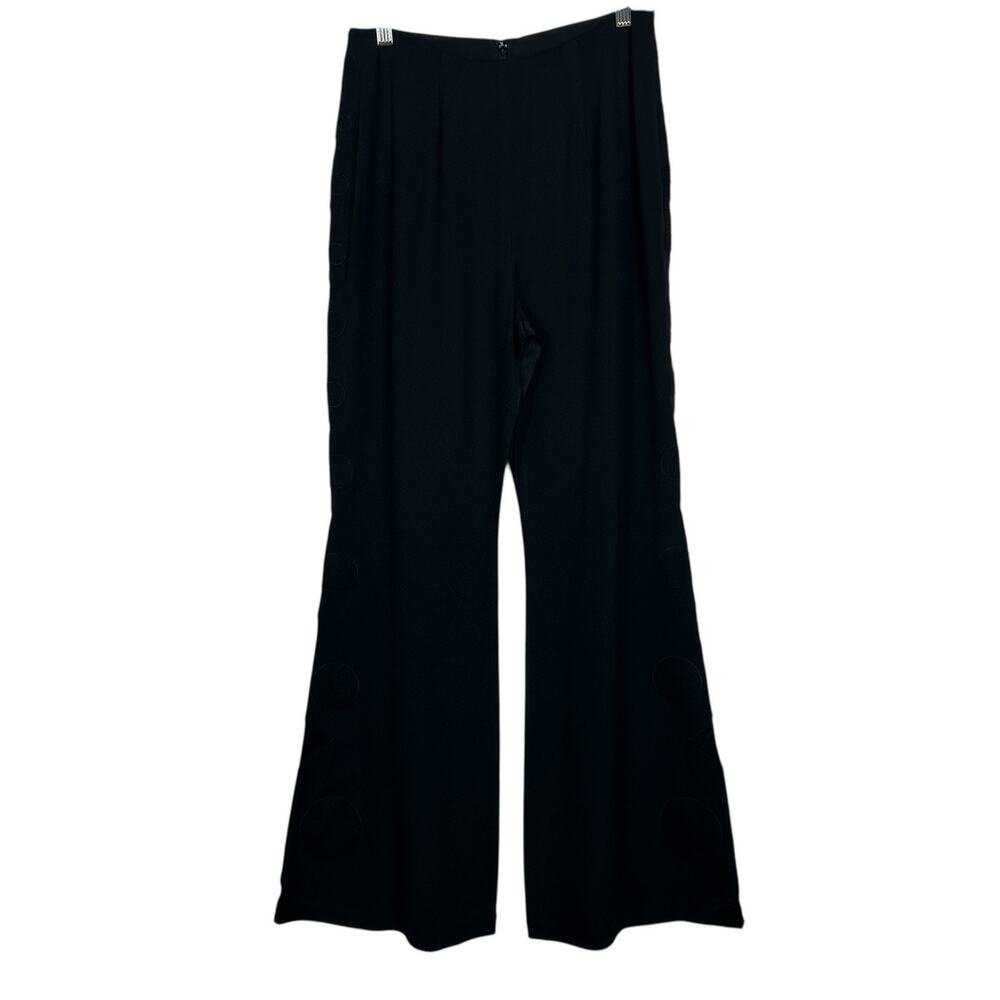 Vintage Moschino Black Wide Leg Flare Pants Tonal Logo Designer Trousers Y2K 90s